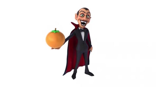 3D Cartoon Vampire Holding Orange Character Animation