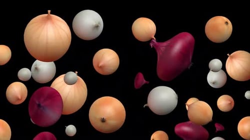 Animated Fresh Onions Falling and Rotating Loop