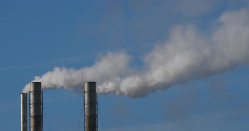 Smoke and air pollution from a paper factory,Biganos,Gironde, Nouvelle-Aquitaine, France.