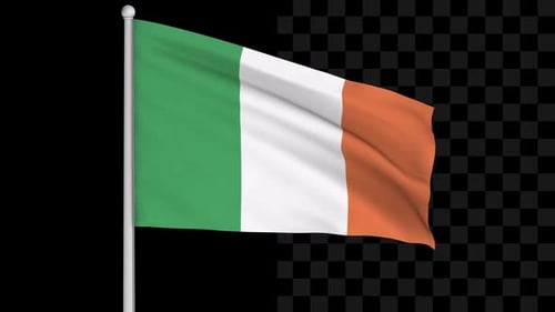 Realistic Waving Flag of Ireland with Alpha Channel