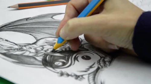 Detailed Pencil Drawing of Winged Dragon and Symbol