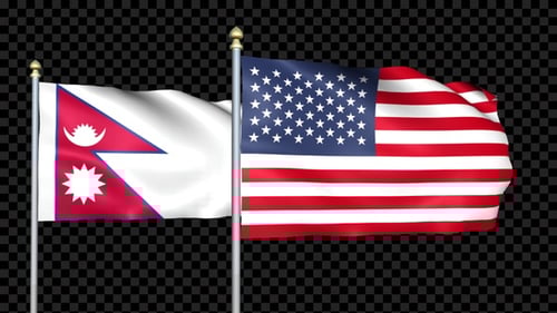 Waving Flags of Nepal and United States with Alpha Channel