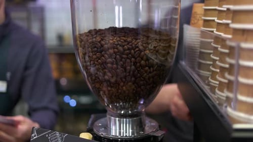Close-Up of Coffee Beans in a Coffee Grinder