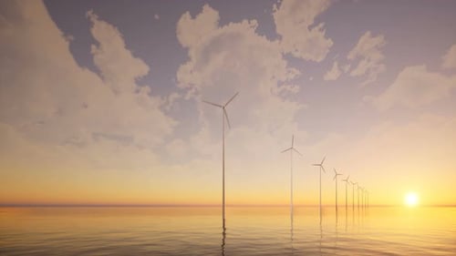 Offshore Wind Farm Sunset Sea