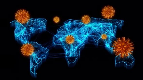 Global Digital Network Map with Spreading Virus Outbreak Animation