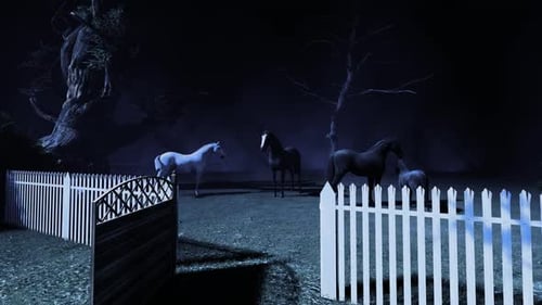 Horses on the Farm at Night
