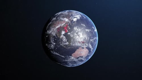Animation de la planète Terre tournant et changeant de couleur sur un fond bleu foncé