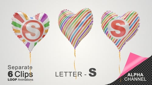 Colorful Rotating Heart Balloon with Letter S Animation