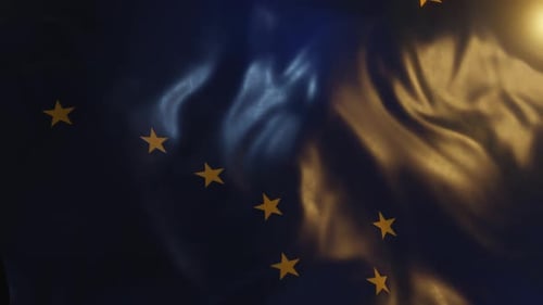 Abstract Waving Blue Fabric with Golden Stars Background