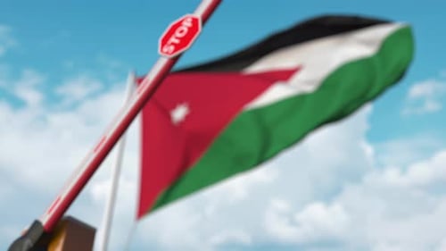 Red Stop Barrier Lowers with Waving Flag Animation