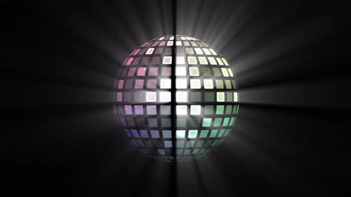 Rotating Disco Ball with Colorful Light Rays on Black