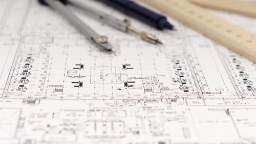 Sketch Builder Entworfen mit einem Bleistift, Lineal und Kompass. Nahaufnahme