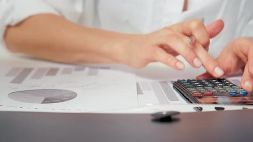 Woman Analyzing Financial Charts in Bright Workplace