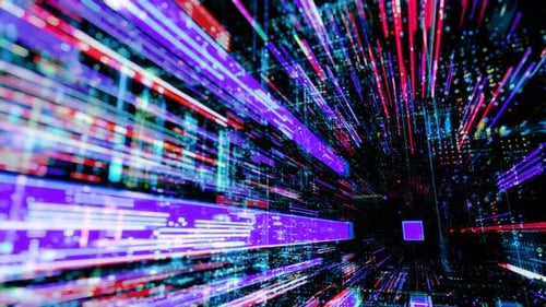 Abstract digital virtual city with technology and connection. 3D render 4K loop