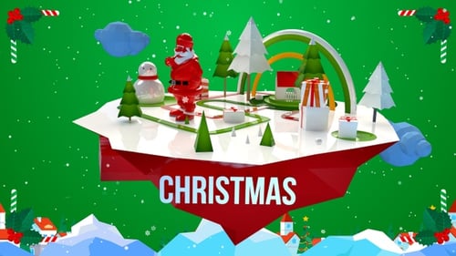 Animated 3D Christmas Island with Santa and Snowman
