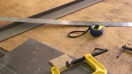 Close Up of Tools on Workbench