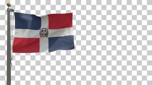 Dominican Republic Flag Waving on a Flagpole with Alpha Channel