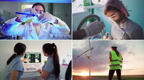 Collage de mujeres trabajadoras en diferentes profesiones