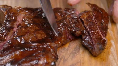 Cooking Concept. Cutting Meat Stand on a Wooden Board