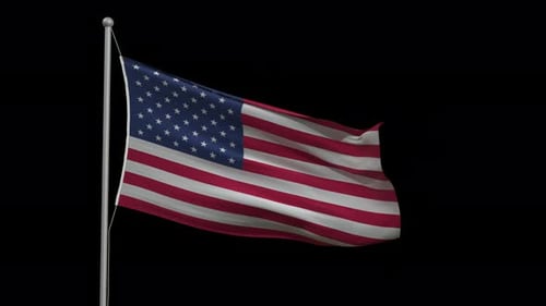 Realistic Waving American Flag on Transparent Background