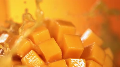 Close Up of Sliced Mango with Splashing Juice