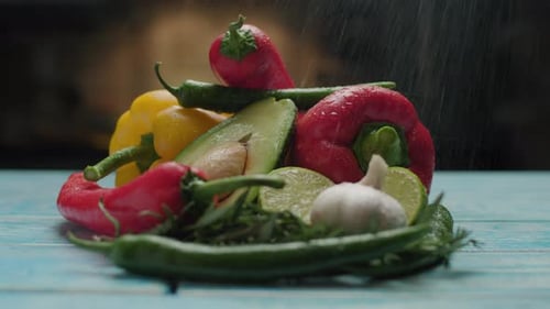 Assorted Fresh Vegetables with Water Droplets Close Up