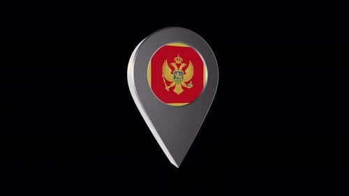 3D Rotating Map Pin with Montenegro Flag