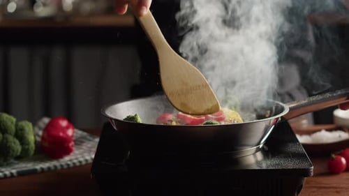 Cooking Vegetables Stir Fry in Frying Pan