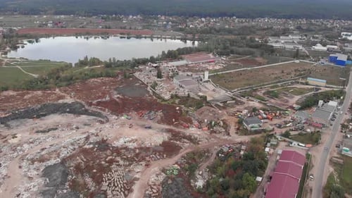 Aerial View of Industrial Waste in Urban Setting