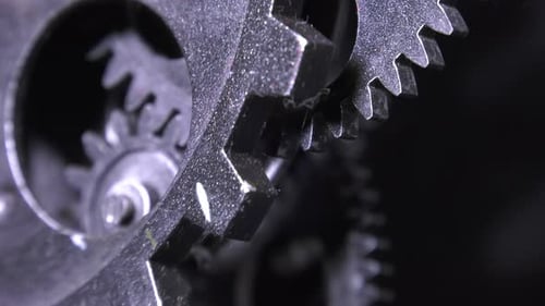 Rotating Gears Close Up on Machinery