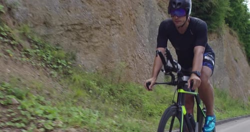 Triathlon Sportsman Athlete Cyclist Riding Professional Racing Bicycle