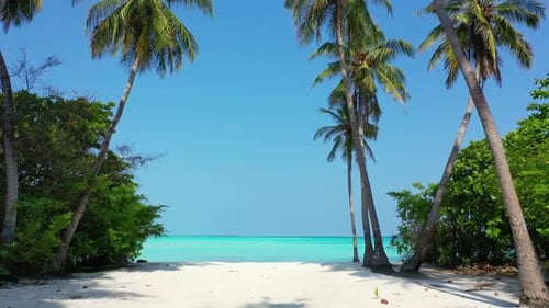 Aerial flying over sky of tropical sea view beach trip by turquoise ocean with white sand background