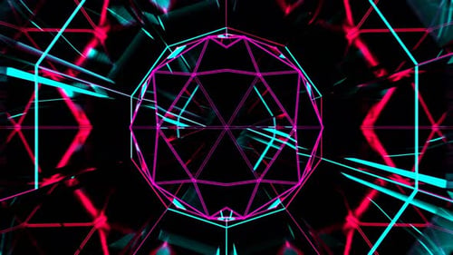 Futuristic Neon Glowing Geometric Tunnel Fly Through Animation