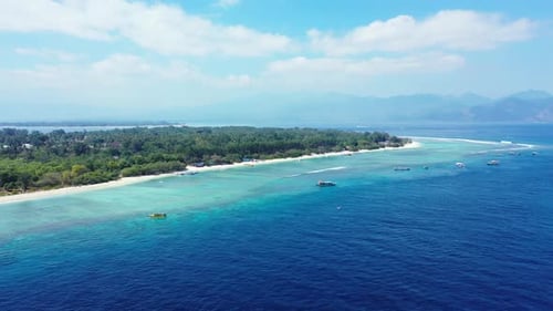 Aerial above texture of luxury coastline beach time by blue green ocean with white sand background o