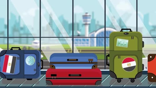Flat Design Travel Animation with Egyptian Flag Suitcases