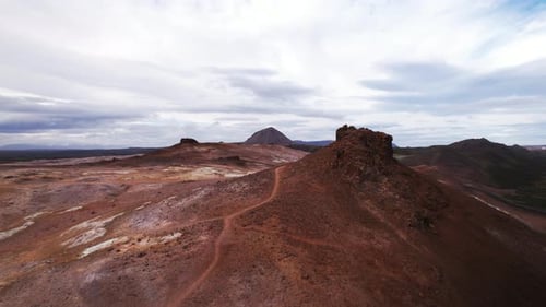 Drone Flight Over Geothermal Area Of Myvatn With Rock Formations