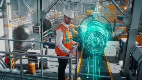 Engineer Inspecting Technology in Modern Factory Setting