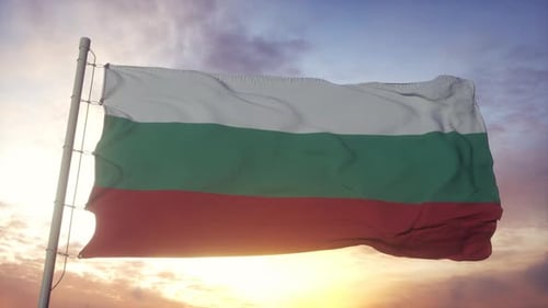 Realistic Bulgarian Flag Waving at Golden Hour Sunset