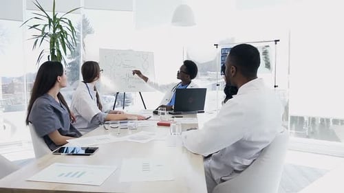 Medical Professionals Collaborating During Meeting in Office