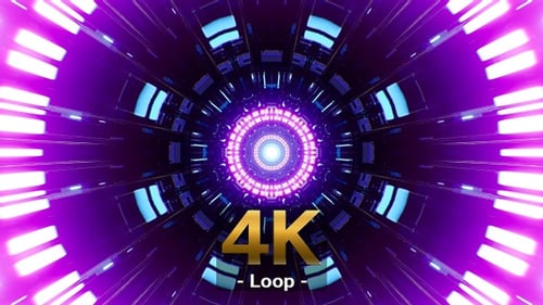 Shining Neon Circle Sci Fi System Tunnel Loop 4K