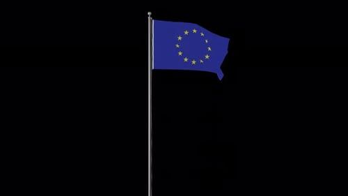 European Union Flag Waving Animation on Black Background