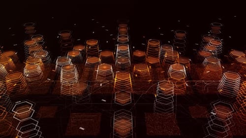 Futuristic Data Network with Glowing Hexagons Animation