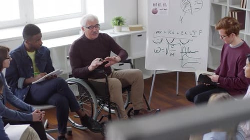 Meeting with Diverse People Around Whiteboard