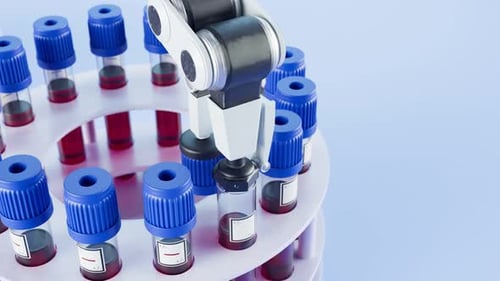 Un robot de laboratoire moderne analyse des échantillons de sang. Analyse automatisée. Résultat positif. 4K HD