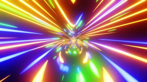 Vibrant Neon Light Tunnel Warp Speed Abstract Animation
