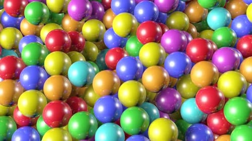 Animação de bolas coloridas e brilhantes em 3D para crianças. Ilustração 3D.