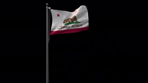 Waving California Republic Flag on Black Background