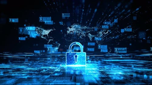 Global Data Network Security Padlock Digital Animation