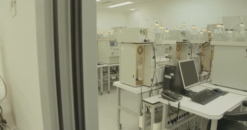 Pharmaceutical laboratory with medical and scientific equipment for drug manufacturing