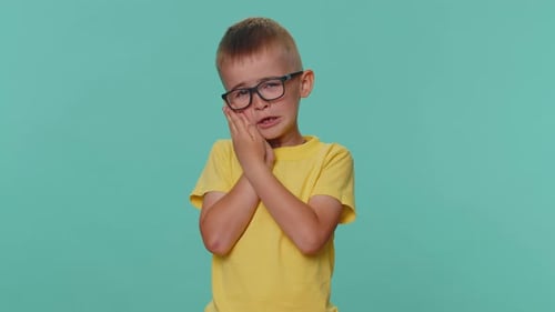 Children Boy Touching Cheek Terrible Suffer From Painful Toothache Sensitive Teeth Cavities